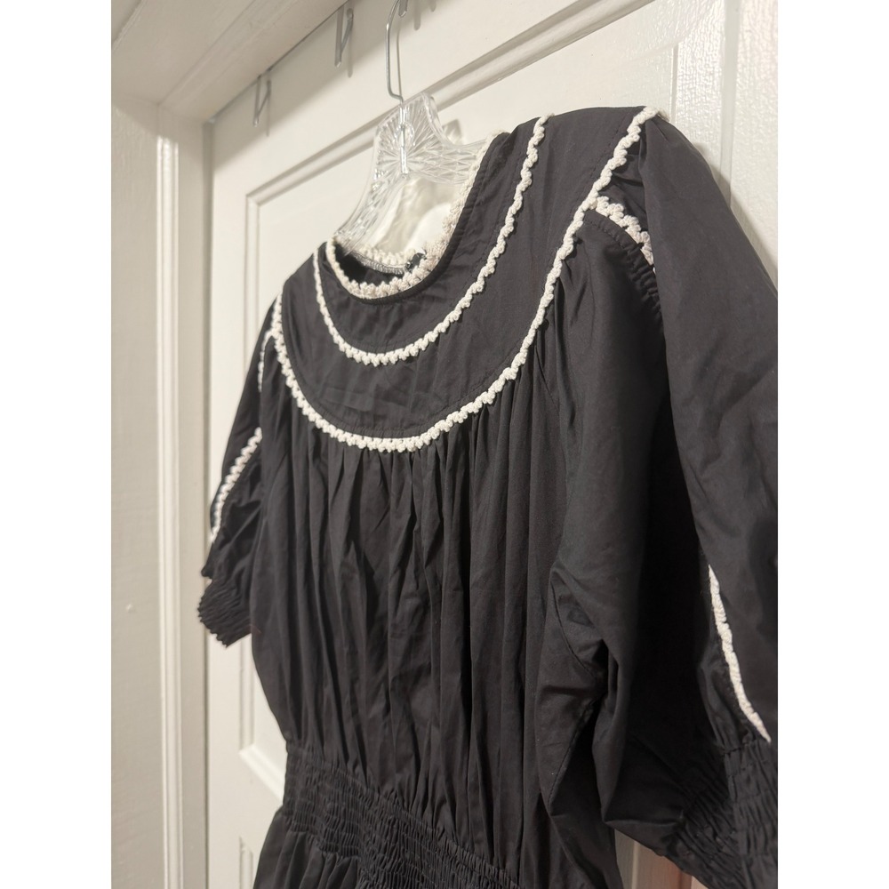 VICI Black Cotton Smocked Waist Crochet Trim Tiered Midi Dress XL RN131468 - Picture 7 of 11